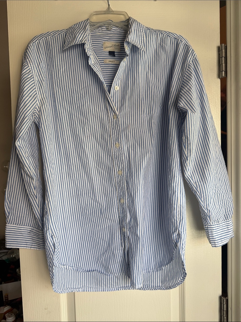 Universal Thread Blue and White Vertical Stripe Button-Down Shirt